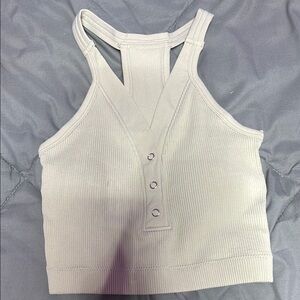 Cream Ribbed Sleeveless Crop Tank Top